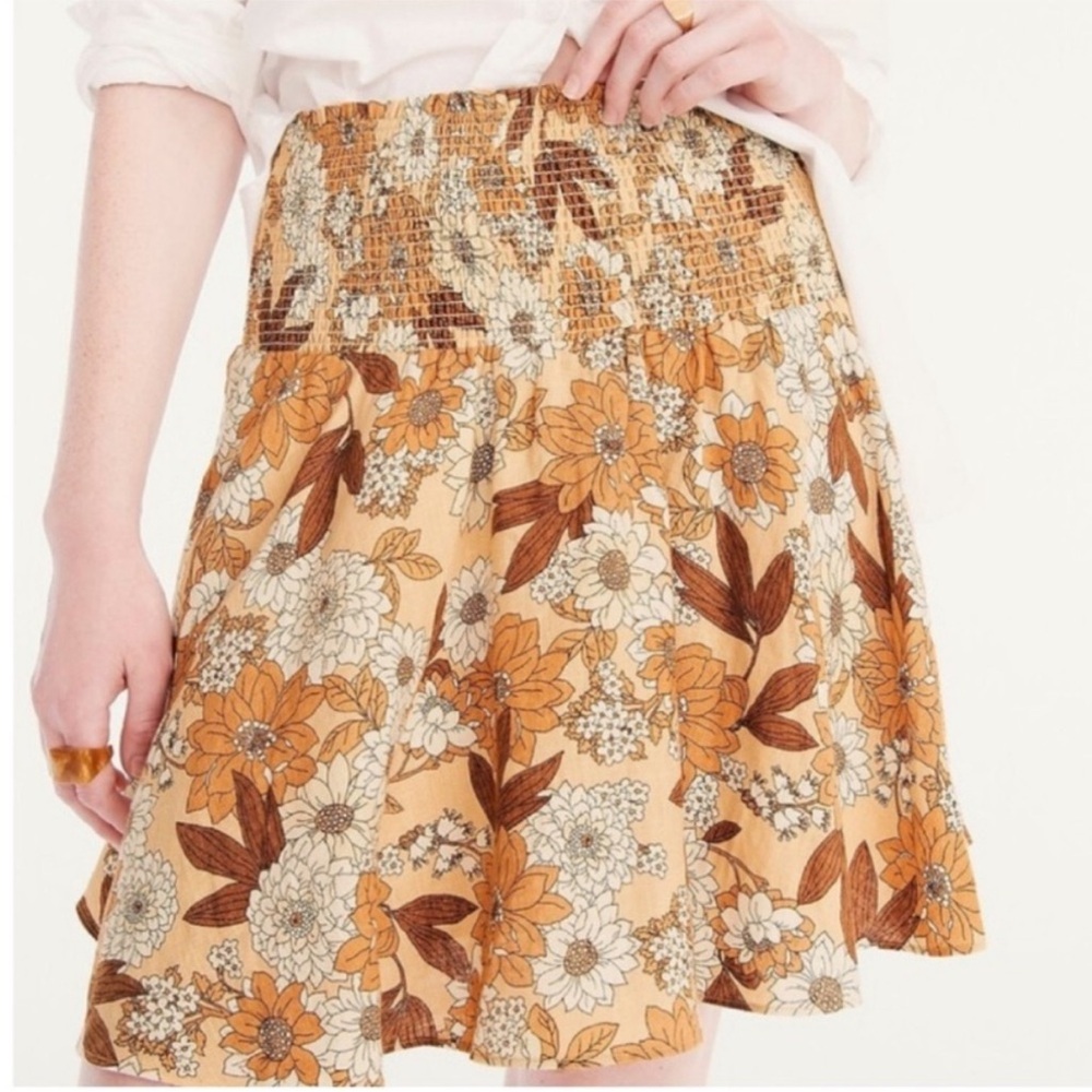 NWOT J. Crew Linen Floral Smocked Skirt - Picture 2 of 10